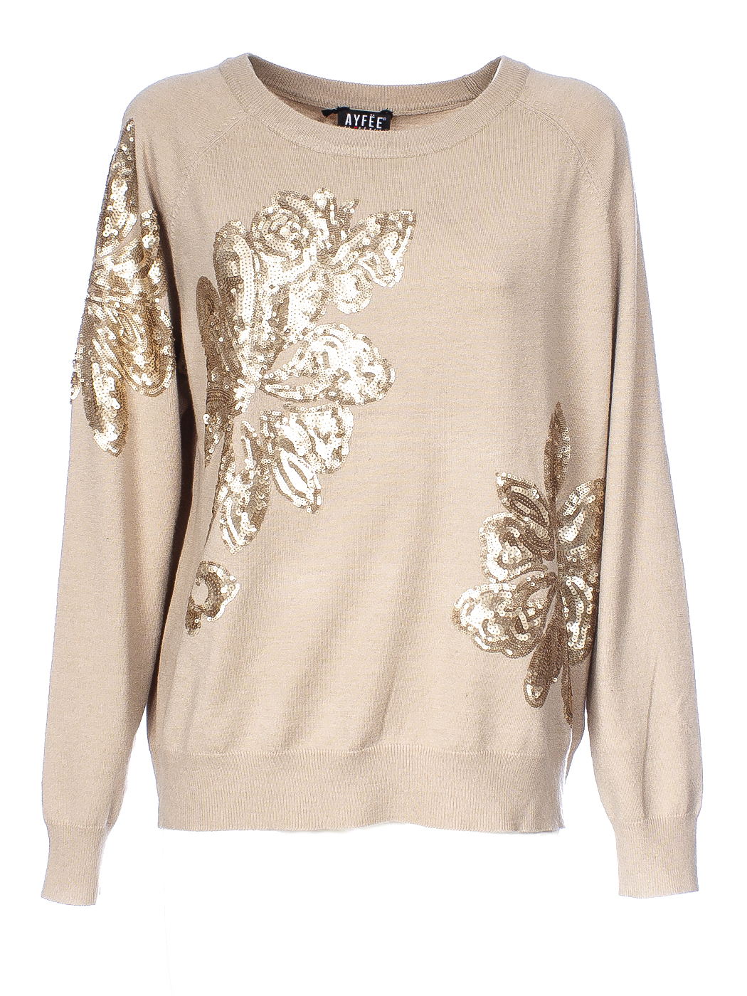 MAGLIA DETTAGLIO FLOWER PAILLETTES, 3 TG,52%VI 23%NY 25%PL, MADE IN PRC         